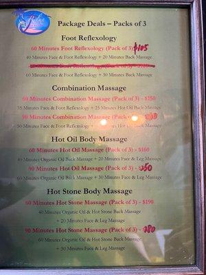 Massage prices