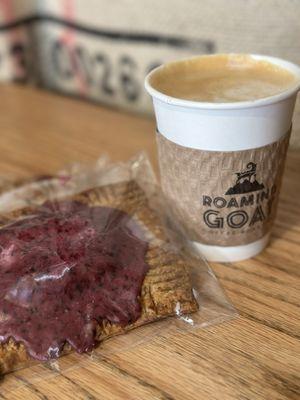 Honey latte with a blueberry poptart