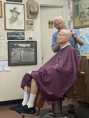 Dad with his head held high after a nice trim and shave