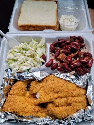 Southern Flounder with slaw, rice and beans