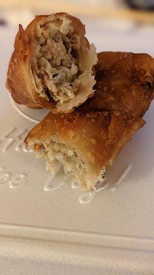 Egg rolls. Tastes like they were frozen