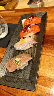 Wagyu Beef, Golden Eye Snapper, King Salmon Nigiri