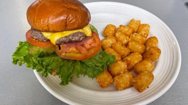 Burger and tots