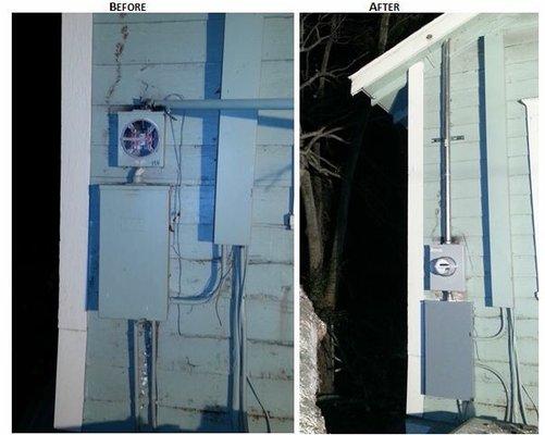 Before and After - New Electrical Panel Installation to replace burned electrical meter and panel due to lighting