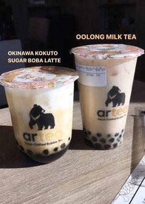 Okinawa Kokuto Sugar Boba Latte and Oolong Milk Tea w/boba