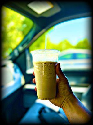 Blended Funky Monkey w/Oatmilk. As good as I remembered it from Primo Espresso!