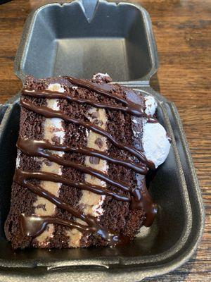 Chocolate cake with chocolate chip cookie dough filling