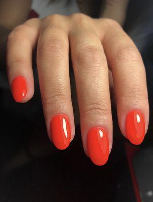 Bright Vibrant Red Almond Hard Gel Nails