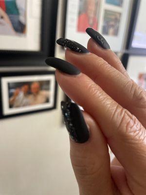 Black matte with some shine on a few nails.