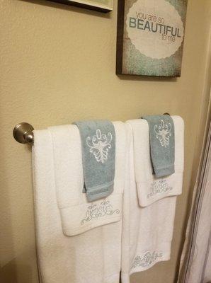 Pulled in the colors I wanted and offered a filigre very close to the existing towels. My husband likes them, too!