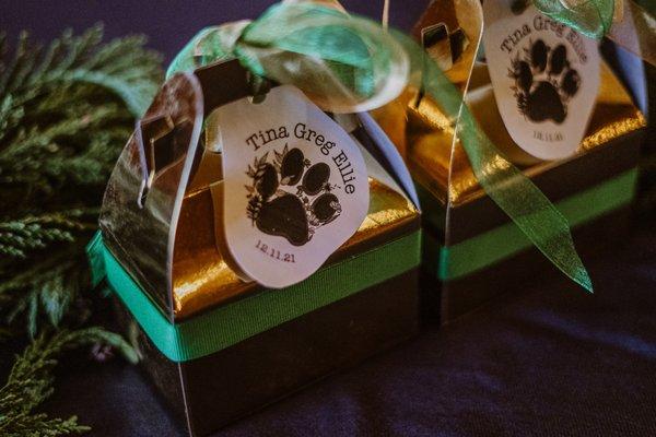 Wedding favors matching my colors and custom made tags to include my pup 3