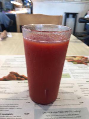 Tired of coffee, so large tomato juice.