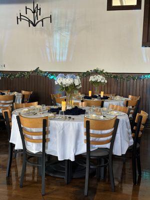 Decorated tables for a wedding.