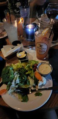 Side salad with Bahama mama drink