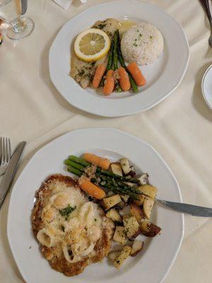 Filet of sole. Breaded chicken with shrimp and calamari.