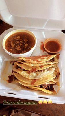 Quesa tacos with side of consommé