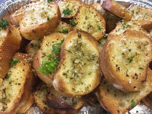 Baked Garlic Crostini Bread with fresh herbs