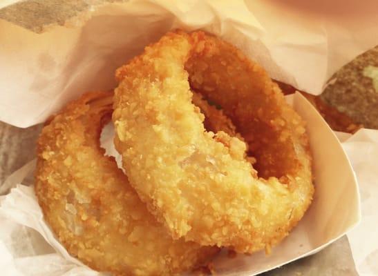 Wide onion rings that don't pull out of the coating when you bite into them :-)