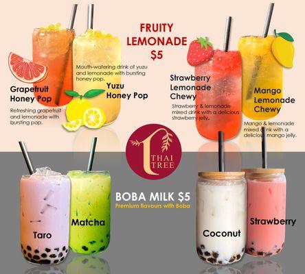 New Fruity Honey Pop! & Boba flavours drink are now available at Thai Tree