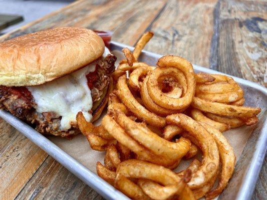 Chicken Parm Sandwich, Curly Fries