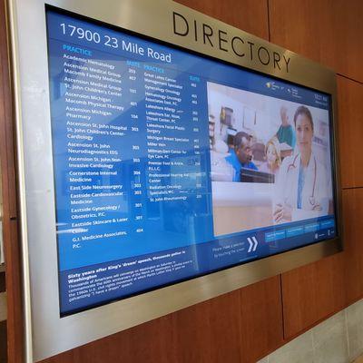 Inside the Macomb Medical Campus Building is the Directory near elevators after entering.  8/28/2023