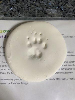 He offered to take a paw print of my kitty with clay. Very appreciative