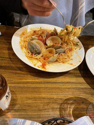 Linguini with red clam sauce. Generous portion!