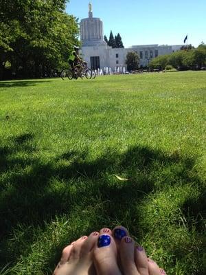 Tom gave me a patriotic pedicure, just in time for the 4th of July.