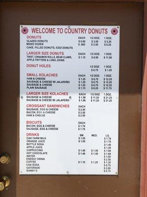 Drive-thru menu