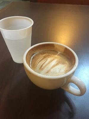 Small cappuccino. (For reference: plastic cup on left is very small, about 6 oz.)