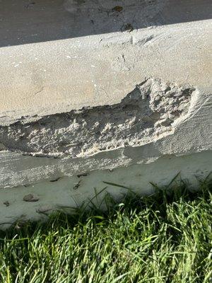 Damaged concrete from demo of railings