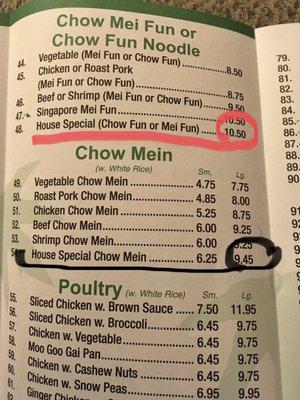 I ordered the item with black underline, paid for the red underlined one because the Chow Mein was not on online menu.