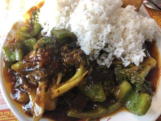 White rice and broccoli with green peppers