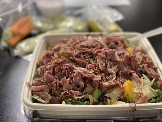 Kale Salad with Pastrami! It's what's for lunch.