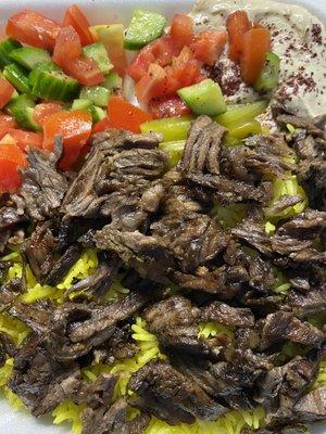 Beef Shawarma platter over rice. Yum!