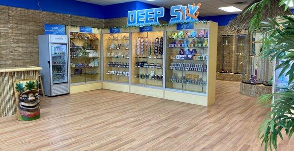 Cabinets stocked with CBD & Delta 8 THC products for our customers.