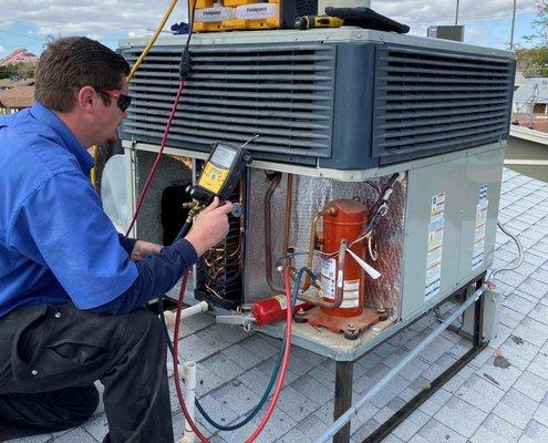 Check out Jack working hard to diagnose this ac unit's issue to repair our customer's cooling to their home.