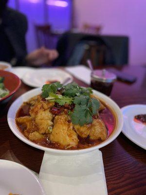 Sliced fish in hot chili oil