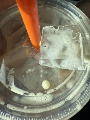 Original Blend Iced Coffee with trash in the ice.