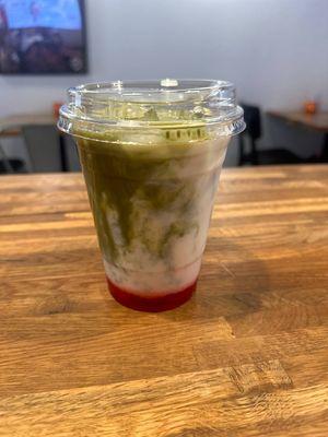 Iced matcha latte with strawberry