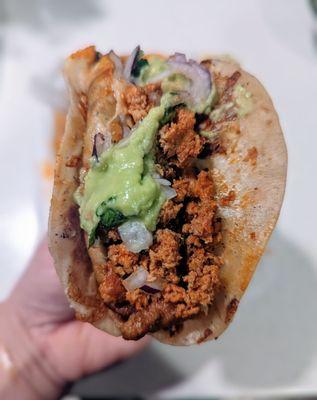 Chile relleno with chorizo taco