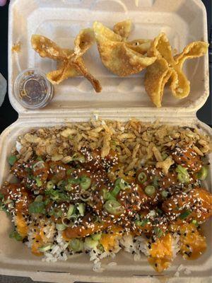 Bang bang chicken and lobster Rangoon