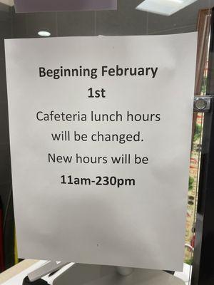 New cafeteria lunch hours