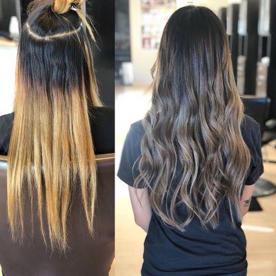 Before and after color correction and extensions