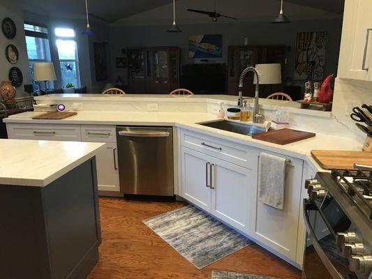 36" sink base without a cabinet center divider restricting access under the sink.