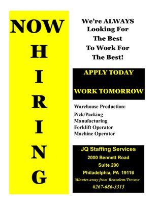 JQ Staffing Services is always seeking workers to join our team!