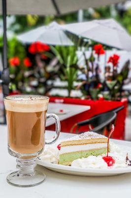 Cappuccino and our pistachio and ricotta cake