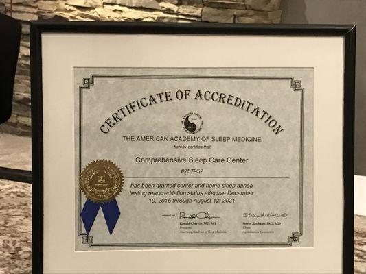 Comprehensive Sleep Care Center is an accredited member of the American Academy of Sleep Medicine