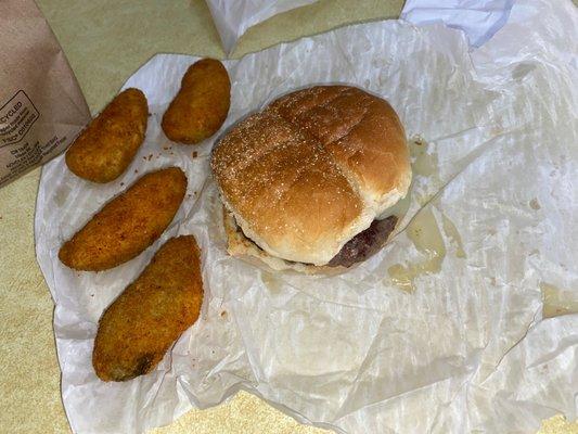 Mushroom and Swiss burger w jalapeño poppers