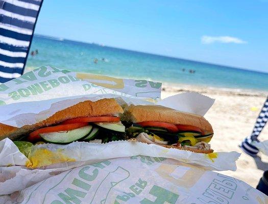 Footlong Oven Roasted Turkey Sub with Spinach/Tomato/Cucumber/Tomato/Vinaigrette/Black Pepper!